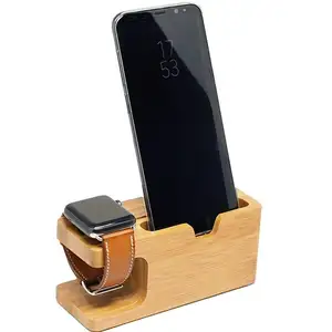 Multi-Fungsional 2 In 1 Kayu Pengisian Dudukan Kayu Docking Station untuk Telepon dan Menonton