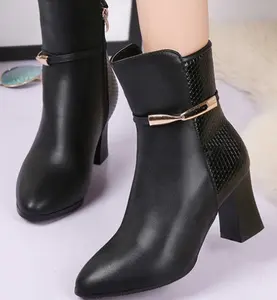 El otoño nuevo diseño de moda tendencia chunky tacones negro mujer martin boot