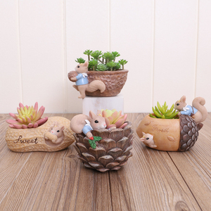 ROOGO Pots de plantes originaux de 10 cm, joli pot en résine en forme d'écureuil, pot de fleurs créatif pour la maison et le <span class=keywords><strong>jardin</strong></span> - Product Image 6