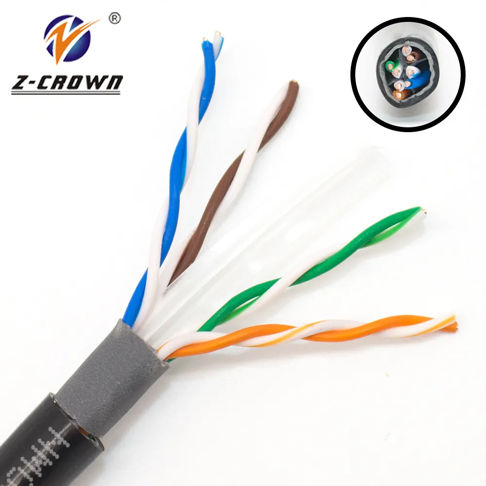 Cat6 23AWG 4 Pairs Solid Bare Copper UTP and STP Double Jackets Direct Burial Underground Waterproof Outdoor Cable