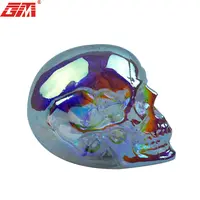 Lampe à led avec crâne en verre décoratif pour Halloween, accessoires de décoration artisanal, lumière avec finition arc-en-ciel, ornement