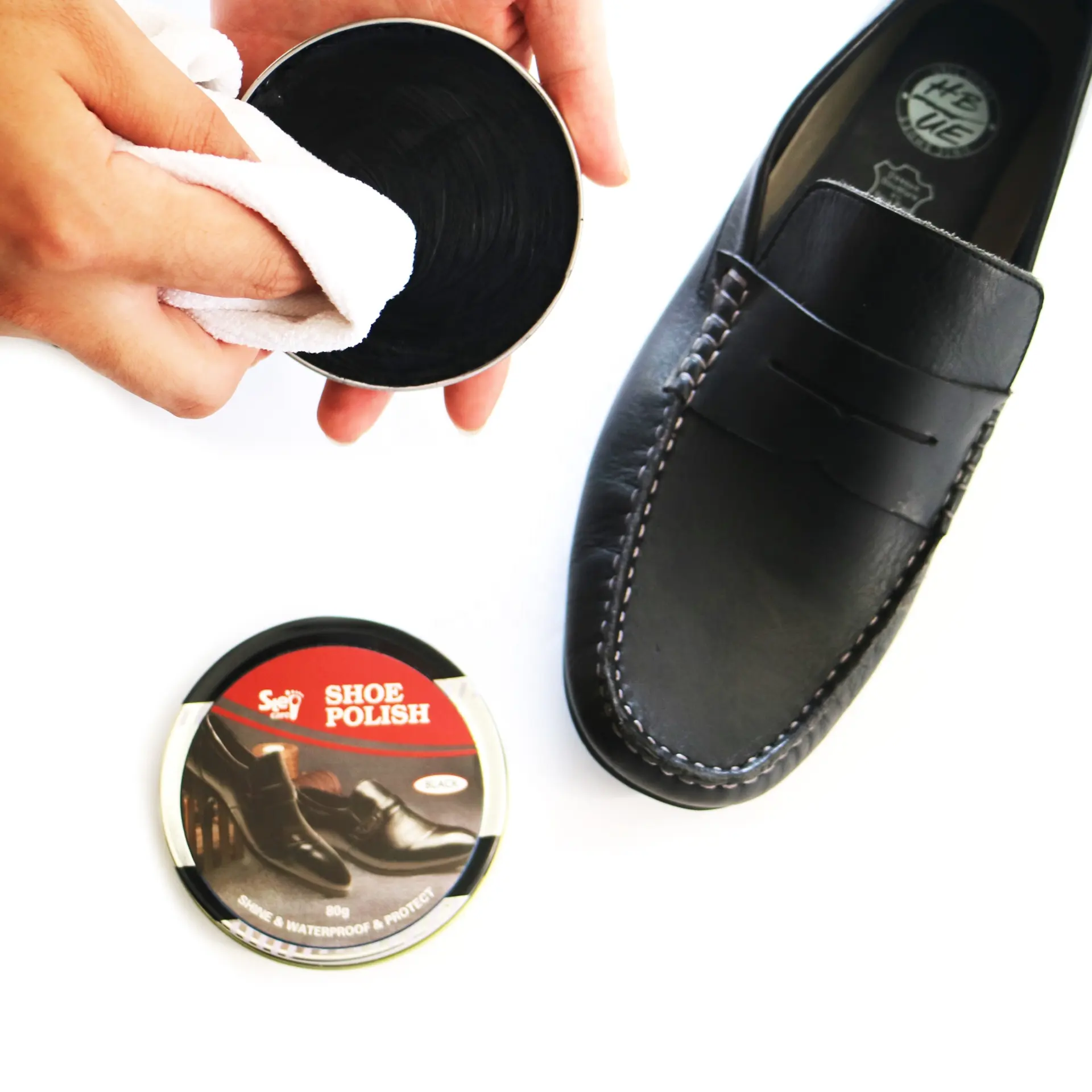 40g metal tin Black or brown solid shoe polish