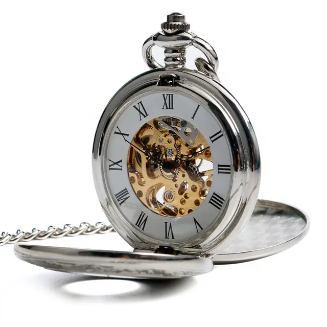 Tourbillon שעון אוטומטי Moonphase מכאני כיס שעון כסף שלד מכאני אוטומטי שעון כיס