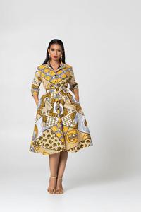 Wax Printed Midi Dress Ladies Clothes Summer <strong>New</strong> Design African <strong>Kitenge</strong> <strong>Fashion</strong> 100% Cotton Women Dresses ODM OEM Service - Product Image 4