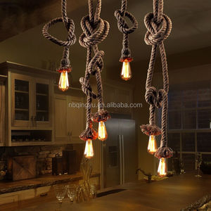 Lámpara colgante de cuerda de cáñamo, barata, hecha a mano, vintage, con par de bombillas, lámpara rural - Product Image 1