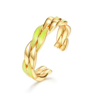 Direkter Großhandel Bestseller Mode Kreative Geschlossene Kette Bunte Ringe Einfache Retro Wicklung Twist Open Ring Gold Frauen Geschenk