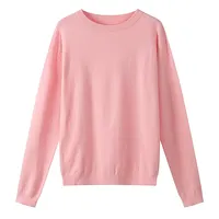 ขายส่งฤดูใบไม้ร่วงสีชมพูเสื้อรอบคอ100% Cotton เสื้อกันหนาวผู้หญิง