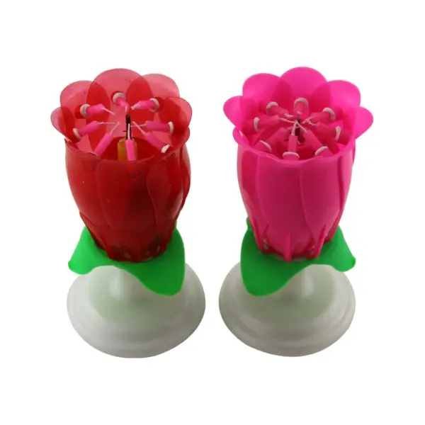 Wholesale rotating and musical rose flower happy birthday fireworks candle