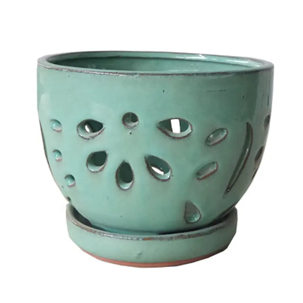 Wadah Bunga Keramik Bulat Berongga 6 Inci, Pot Tanaman Sukulen Kupu-kupu Anggrek, Dekorasi Rumah