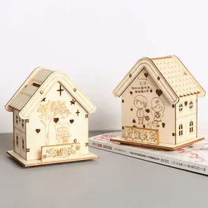 新的木制房子形状的钱箱收钱盒为生日礼物