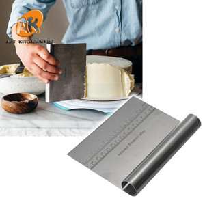 AK Wholesale Fondant Cake Decorating Tools Stainless Steel Scraper Dough Cutter With Measurement Logo For Free CS-15