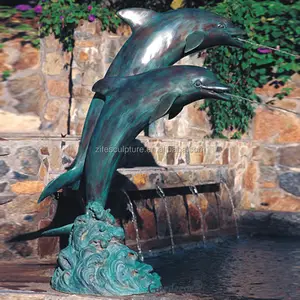 Parque Jardines piscina decoración de metal delfín bronce fuente de agua