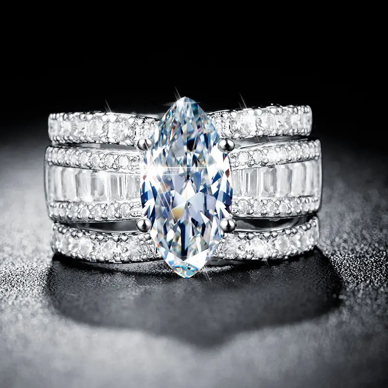 Anéis de casamento europeus, de alta qualidade, glitter 18k, banhados a ouro, grandes, anéis cúbico, cristal completo, 3, pçs/set anéis para casamento