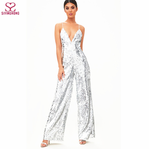 Moda Senza Maniche Sexy Profondo Scollo A V Elegante Donne di Forma Fisica di <span class=keywords><strong>Argento</strong></span> Con Paillettes <span class=keywords><strong>Tuta</strong></span> - Product Image 6