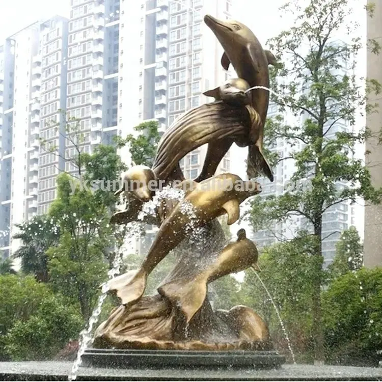 대형 현대 금속 아트 청동 돌고래 분수 야외 정원 동상 가정 마당 장식 폭포 구리 조각