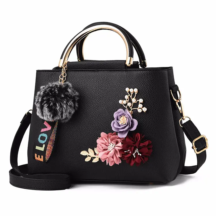 30% OFF Latest Model Trendy European Style Women Handbag Artificial Flower Decoration Lady Leather Hand Bag