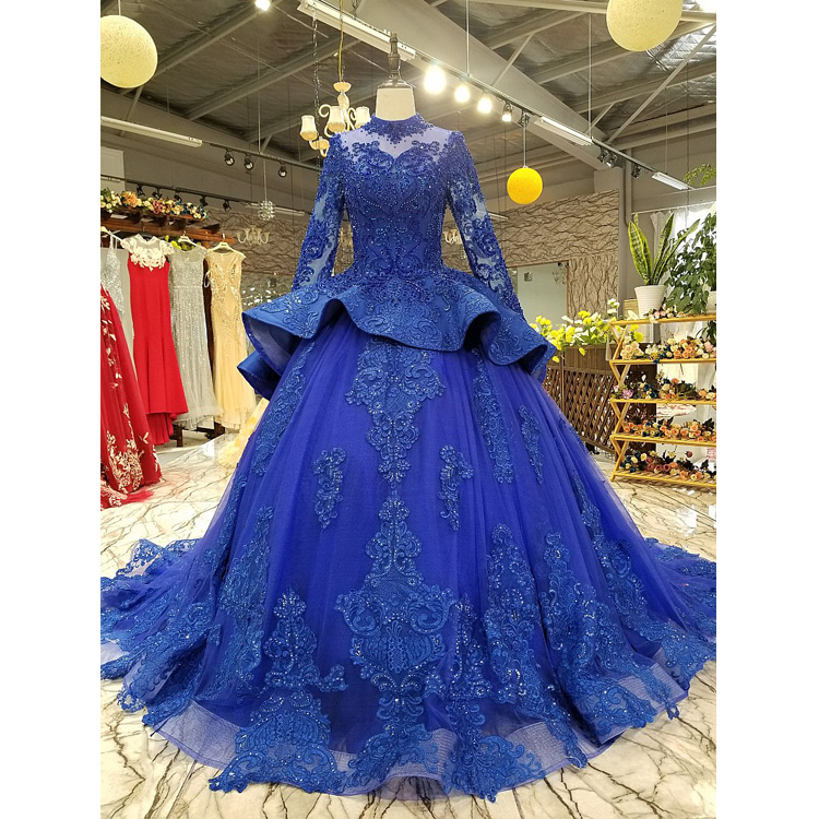 Guangzhou Royal Blue Embellishments Wedding Dress - Price