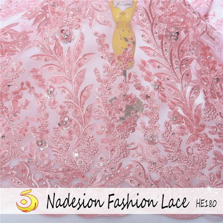2019 new design luxury nigeria lace pink/blush pink fabric nigeria