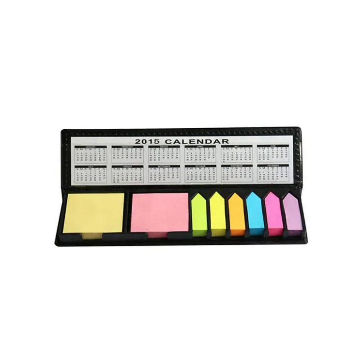 Custom Top Grade Kantoorbenodigdheden Briefpapier Combinatie Pu Leather Cover Sticky Notes Met Kalender