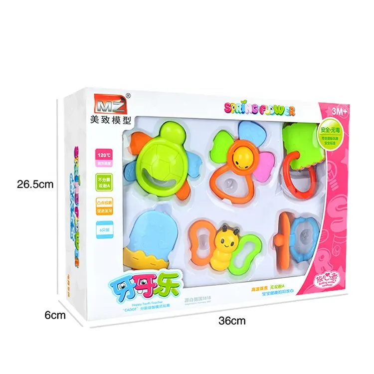 3201 Bentuk Cantik 6 Buah Set Mainan Guru Gigi Bahagia Mainan Teether untuk Bayi Cada