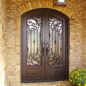 Barato simple casa frente vidrio principales diseños de puertas de hierro forjado doble puerta de <span class=keywords><strong>entrada</strong></span> - Product Image 1