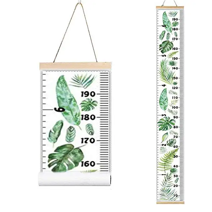 Kids wall hanging wood canvas growth chart hanging baby height chart wooden height ruler growth chart for measurement wall decor