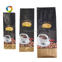 Sac d'emballage pour café en plastique Mylar laminé noir mat à fond plat biodégradable imprimé sur mesure, sac à café thermoscellable
