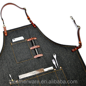 Durable Black Heavy Denim Apron Leather Strap Wholesale - Product Image 2