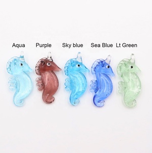 Pendentifs <span class=keywords><strong>en</strong></span> verre de Murano bon marché, feuille d'<span class=keywords><strong>argent</strong></span>, hippocampe, figurines de poissons miniatures, animaux marins, pour pendentifs de mode, breloques - Product Image 4