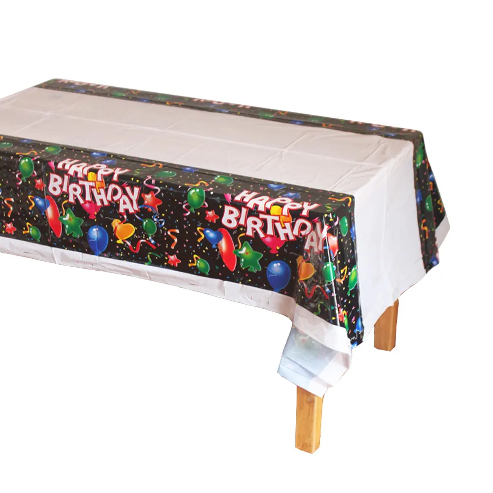 डिस्पोजेबल प्लास्टिक टेबल कपड़ा जन्मदिन मुबारक बैलोन TableCover मेज़पोश निविड़ अंधकार जन्मदिन की पार्टी सजावट के लिए 180*108 cm