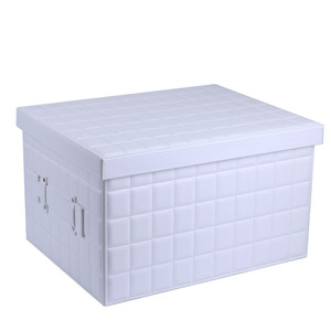 Bac de rangement domestique avec couvercle en <span class=keywords><strong>cuir</strong></span> PU, conteneur empilable pour l'organisation de la chambre, bac de rangement pour décorations de Noël - Product Image 2