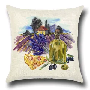 Lavender Village Design Printing Pillow Case Sofa Waist Throw Cushion Covers