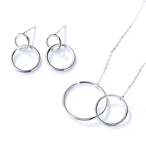 Wholesale Fashion Jewelry Rhodium Plated 925 Sterling Silver Double Circle Shaped Jewelry For Women