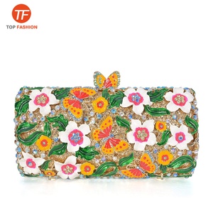 Lüks Kristal Rhinestone Debriyaj Çanta Çiçek ve Kelebek Akşam Çanta Resmi Parti için Toptan Çin Tedarikçisi