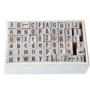 64pk Mini Alfabet Ambachtelijke Rubber Houten Stempel Set In Houten Doos Verpakking Voor Cadeau