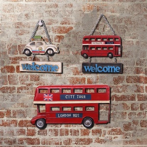 Panneaux de bienvenue en bois vintage, décoration de porte, plaque, enseigne suspendue pour café, boutique, avec modèle de bus londonien pour la maison, le pub, la boutique, le restaurant - Product Image 4