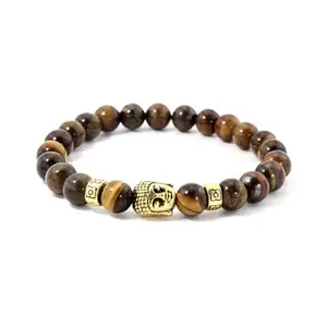 Mode Gold Götter Buddha Tiger Auge Armband Männer Kleine Perlen Stretch Glück Armband