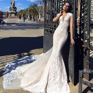 Eslieb XY002 özel Boyut Yüksek Kalite Mermaid Tasarım V boyun kolsuz düşük geri Güzel Etek düğün elbisesi