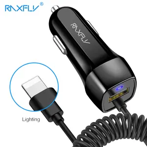 RAXFLY Smartphone 5V Charging Usb Type C Micro 8pin Spring LED Car Charger With Phone Cable For Android For iPhone