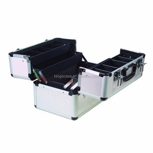 Aluminum Lockable Tool Box Flight Case Cantilever Tray Storage Secured Silver