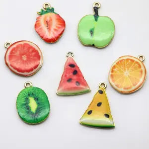Wholesale Watermelon Strawberry Lemon Kiwi Cute Fruit Enamel Charms Necklace Pendants For DIY Bracelet Necklace Making