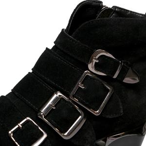WETKISS <strong>Fancy</strong> Solid Black Ankle <strong>Boots</strong> Pointy Toe Med Chunky Heel Zip Winter Motorcycle <strong>Boots</strong> Women Buckle Strap Punk <strong>Boots</strong> Suede
