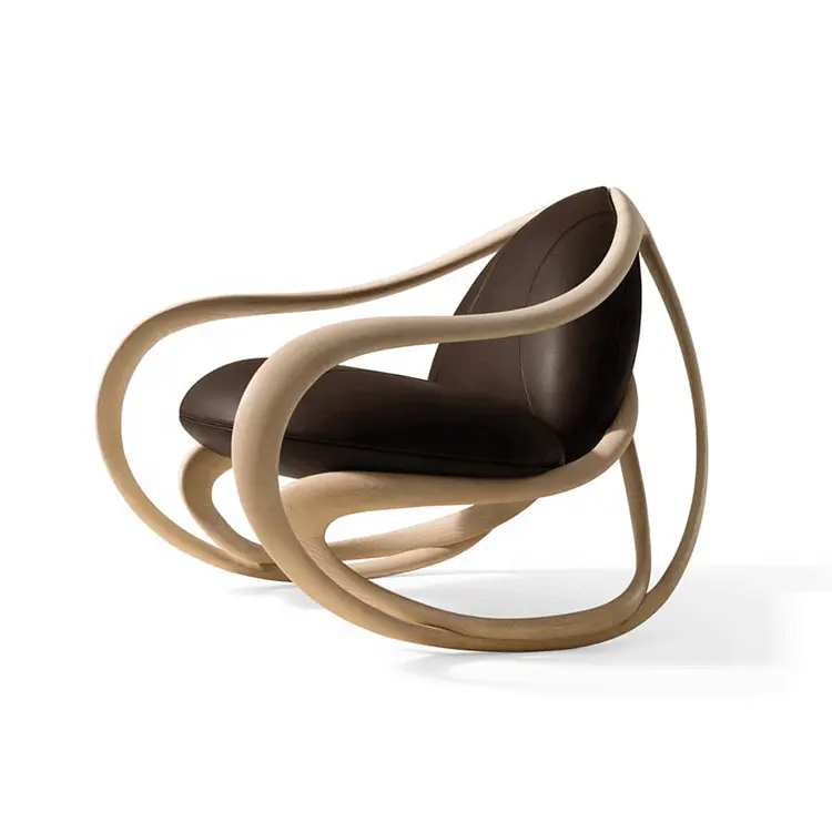 Estructura de sillón mecedora en tela de madera maciza de Fresno, silla de madera moderna