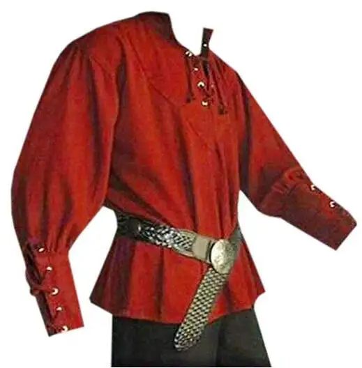 Ecowalson MenのMedieval LaceアップPirate Mercenary Scottish Wide Cuff Shirt Costume