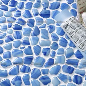 批发浴室淋浴地板墙喷泉庭院游泳池热熔化蓝色卵石玻璃马赛克瓷砖
