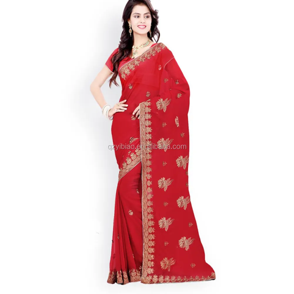 Kolkata saree 블루 핸드 자수 조젯 saree 드레스 스팟 saree 도매업자