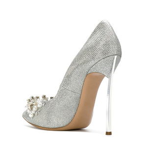 Scarpe da Donna Eleganti <span class=keywords><strong>con</strong></span> Tacco Alto, Glitter Argento <span class=keywords><strong>con</strong></span> Perle e Diamanti, per Matrimoni e Cerimonie - Product Image 3
