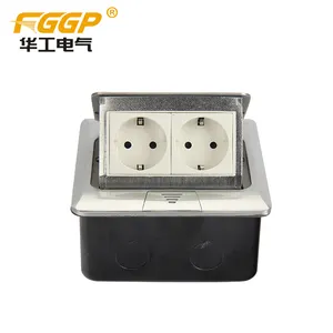 HGD-2F Domestic 2 Gang European Power Socket Silver Floor Pop Up Cover With Box