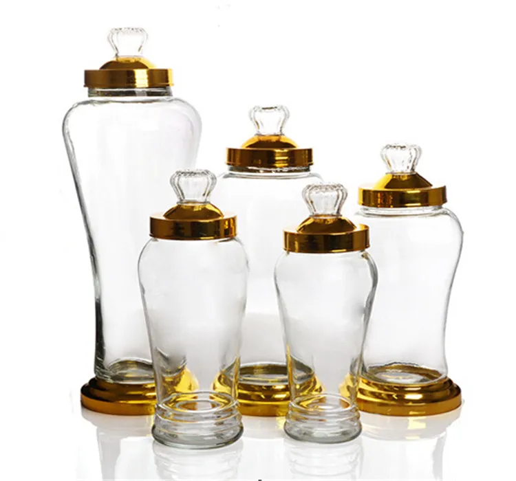 Ingrosso 1. 8l 2. 4l 3l 4l 6l ginseng vasetti di vetro con oro stand/grande ginseng vaso di vetro con metallo dorato rack