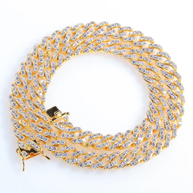 Collier et Bracelet en Zircon lourd pour hommes, finition or, argent, chaîne argentée, bijoux Hip hop, 8mm, lot de 10 pièces